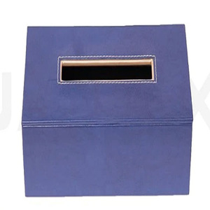 Boîtes à mouchoirs en cuir bleu, boîte à mouchoirs en cuir avec logo personnalisé, porte-mouchoirs rectangulaire en cuir PU de luxe - Product Image 2