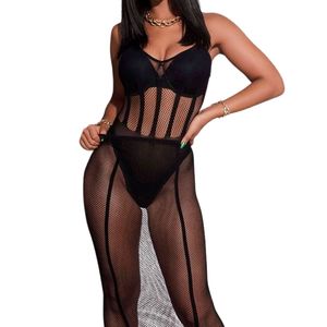 Women's Black Mesh <b>Bodysuit</b> See Through Hollow Out Sexy Lingerie Thin Fabric Medium Control - Product Image 2