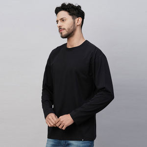 Nouvel Arrivage T-shirt Homme Noir Uni Coupe Droite 100% Coton 260 GSM Manches Longues Col Classique Coupe Ample Écologique Séchage Rapide - Product Image 4