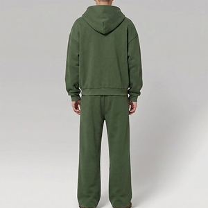 Ensemble de survêtement unisexe vert à capuche avec fermeture éclair intégrale, couleur unie, coupe décontractée, 100 % coton, pour l'hiver, avec poches latérales, pour adultes - Product Image 2