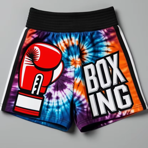 Shorts de boxe durables en tissu polyester, graphismes personnalisés par sublimation, logo brodé, respirants, pour l'entraînement - Product Image 1