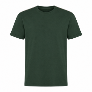 เสื้อยืดคอกลมแขนสั้นสีเขียวเข้มสำหรับผู้ชาย ทรงปกติ ผ้าเจอร์ซีย์คอตตอน 100% สีพื้น สวมใส่สบาย แต่งขอบตัดสี - Product Image 1
