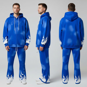 Chándal de algodón 100% para hombre con capucha, estampado de llamas azules/animal, largo completo, corte regular, estilo urbano, informal de primavera con cremallera - Product Image 6