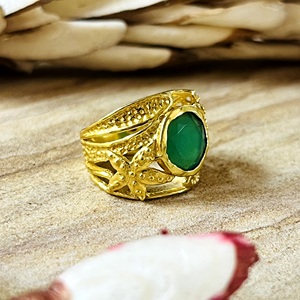 New Arrival Boho Floral Green Onyx <b>Ring</b> Ethnic Brass <b>Rings</b> Women 18k Gold Plated Starfish Band <b>Statement</b> Jewelry Wholesale/OEM - Product Image 1