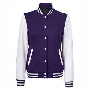 Purple <b>White</b> Varsity <b>Jacket</b> Full Sleeve Contrast Color Turn-down Collar Single Breasted Women's Autumn Wear Varsity <b>Jacket</b> - Product Image 5