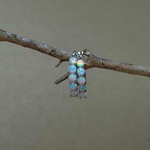 Blue <b>Opal</b> Hoop <b>Earrings</b> 925 Sterling Silver Huggies October Birthstone Jewelry Gift For Her Dainty Style - Product Image 3