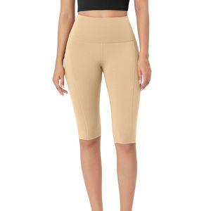 Custom Wholesale Women <b>High</b> Waist <b>Knee</b> Length Yoga Shorts With Side Pocket Breathable Stretch Gym Fitness Training Biker Shorts - Product Image 5