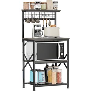 Scaffale da Cucina a 4 Livelli per Microonde con Spazio di Archiviazione, Stazione Caffè con 6 Ganci a S e Mensole a Scala con Pannello Forato - Product Image 1