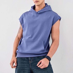 เสื้อสเวตเชิ้ตมีฮู้ดแขนกุดสำหรับผู้ชาย สีพื้น ผ้าฝ้ายเฟรนช์เทอร์รี่ ทรงลำลอง มีกระเป๋า ดีไซน์เรียบง่าย ความยาวปกติ เหมาะสำหรับใส่ในฤดูใบไม้ผลิ - Product Image 3