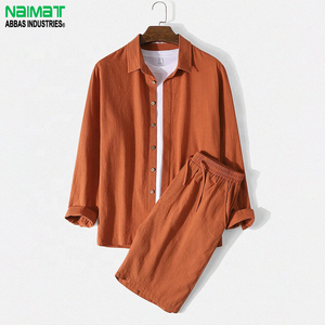 NAIMAT Men's Solid Color Cotton Shirt and <b>Pants</b> Set Turn-<b>down</b> Collar Casual Summer Wear Breathable Woven Outfit - Product Image 4