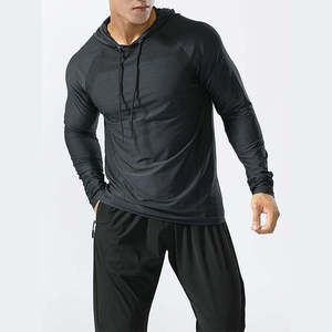 Customize Hoodies For Mens Gym Fitness Quick Dry <b>Polyester</b> Hoodies Spandex Solid Color Long Sleeve Slim Active Muscle Fit <b>Hoodie</b> - Product Image 4