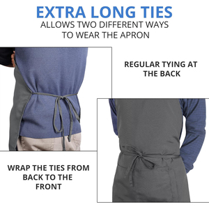 Tablier unisexe gris foncé 2026 avec doubles poches pour personnel de restaurant, barman, serveur, en polyester tissé, fermeture à boutons-pression, OEM - Product Image 3