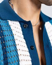 Vêtements en tricot pour hommes en gros |   Chemises décontractées en crochet rayées avec logo personnalisé |   Polo en maille à motif géométrique de haute qualité - Product Image 3