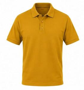 Chemise homme moutarde à manches courtes, couleur unie, décontractée, boutonnée, coupe classique, en tissu Oxford tricoté, logo frontal, respirante - Product Image 1