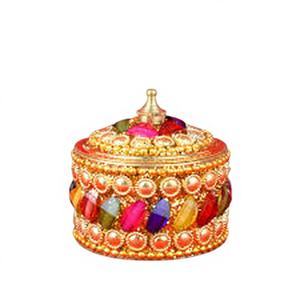 Caja Redonda de Piedra Pulida Hecha a Mano con Diseño Religioso Moderno y Serigrafía para Dibbi/Kumkum, Ideal para Bodas, Decoración del Hogar, Regalos y Festivales - Product Image 1