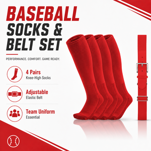 WARPRO INDUSTRY Custom <b>Red</b> Baseball 2 1 Socks <b>Belt</b> Set Knee High Sports Socks Adjustable Elastic <b>Belt</b> Buckle Closure Polyester - Product Image 4