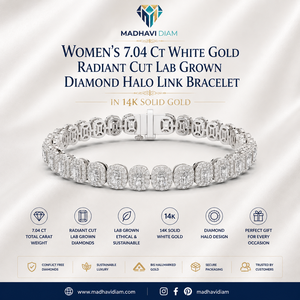 Elegant 7.04 CT Radiant Lab Grown Diamond Halo Link Bracelet 14K <b>Solid</b> White <b>Gold</b> Fine Jewelry - Product Image 1