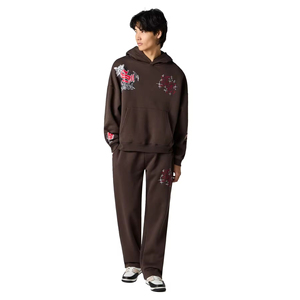 Custom 100% Cotton Fleece Embroidery Men's Quick Dry Pullover Hoodie <b>Flared</b> <b>Sweatpants</b> 300g <b>Wholesale</b> Casual Winter Tracksuits - Product Image 2