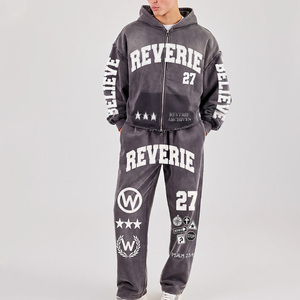 Conjunto de Sudadera con Capucha y Pantalones Deportivos para Hombre Reverie, Gris, Algodón, Felpa Francesa, Estilo Urbano, Dos Piezas, Ropa Deportiva para Otoño - Product Image 1