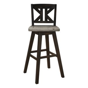 Set di 2 Sgabelli da Bar Girevoli Grigio Nero Effetto Invecchiato, Altezza Standard, Schienale a X, Girevoli a 360 Gradi, in Legno Massello di Gomma - Product Image 4