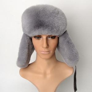 Gorro de piloto unisex de alta calidad estilo ruso, de piel de conejo auténtica, cálido para invierno, con orejeras, tejido a mano, ajustable. - Product Image 3