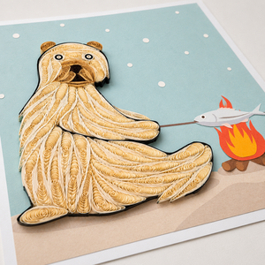 Carte de vœux d'hiver personnalisée en quilling, motif ours polaire en camping, collection faune faite à la main, fournisseur OEM/ODM en gros - Product Image 3