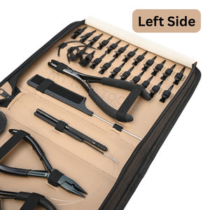 Kit d'outils pour extensions de cheveux noirs avec pince à extensions adhésives de 7 pouces, pince à sertir à deux trous, pince à retirer les perles et étui en similicuir - Product Image 4