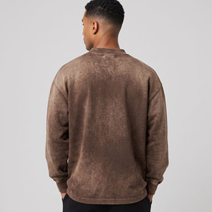 T-shirt à manches longues pour homme, délavé style vintage, coupe épaules tombantes, col rond, coupe classique - Product Image 2