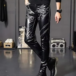 Pantalones de Cuero para Hombre, Estilo Vintage, Ajustados, Casuales, de Cuero Genuino de la Mejor Calidad - Product Image 1