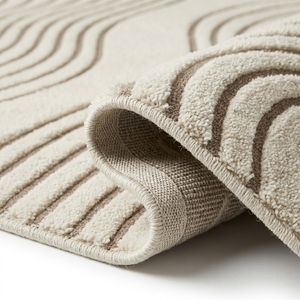 Tapis en laine/coton tufté fait main exclusif, design vague moderne, effet 3D, poils moyens, support en latex fin de luxe, tapis sur mesure - Product Image 2