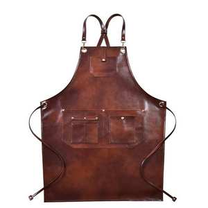SALUBRIOUS SPORTS Unisex Polished Shiny Dark Cowhide Split Leather Welding Apron <b>Spark</b> Proof Features Customized Logo <b>Top</b> High - Product Image 1
