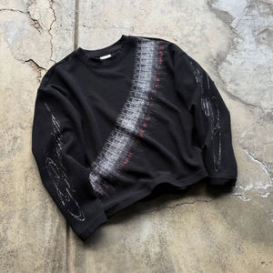 Sweat-shirt personnalisé surdimensionné en maille gaufrée à col rond et manches courtes, uni, en mélange de coton épais, écologique, respirant, OEM ODM - Product Image 2