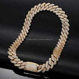 Fancy Partywear Unisex Gold Plated Cuban Chain with VVS Moissanite Diamond studded Custom Size <b>and</b> Shape Designer Jewelry - Product Image 4