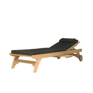 Tumbona de teca para exteriores, ajustable, para piscina o patio, con cojín negro y ruedas - Product Image 2