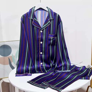 Silk Striped Pajamas Set Long Sleeves Silk Sleepwear Men Satin Silk Pajama Set Sleepwear Long Sleeve <b>Pjs</b> Suit Top Pants 2 Pcs Se - Product Image 1