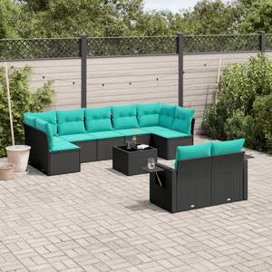 Set di divani da giardino in polyrattan nero da 10 pezzi con cuscini - Product Image 1