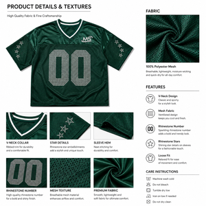 Camiseta de fútbol de malla personalizada con estampado, cuello en V, número de diamantes de imitación, manga corta, estilo urbano ecológico, ajuste holgado, venta al por mayor B2B - Product Image 1
