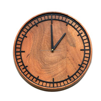 Jam Dinding Kayu Besar Terbaru 2026 Ukuran 12-24 Inch, Desain Kayu & Logam, Tanpa Suara Tik-tok, Dekorasi Rumah, Grosir