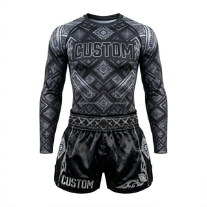 Muay Thai <b>Shorts</b> Rashguard Training Set OEM Custom Logo Sublimation Breathable <b>Polyester</b> Spandex BJJ Gym Wear Bulk - Product Image 1