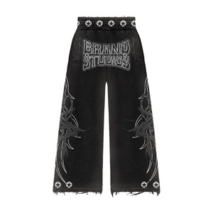 Men's Heavyweight Cotton Blend fashion wear Custom Logo unique Tracksuit <b>Distressed</b> Embroidery Breathable Wholesale - Product Image 2