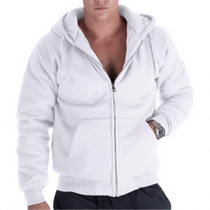 Sweat-shirt à capuche zippé pour homme, couleur unie, polaire, décontracté, coupe classique, 100% coton, respirant, tricoté, manches longues - Product Image 2