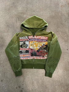 Sweat à capuche zippé vintage personnalisé pour homme, imprimé graphique, effet délavé, coupe oversize, streetwear, en molleton de coton - Product Image 1