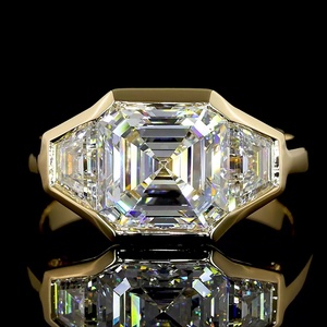 Anillo de Diamantes Asscher Vintage Certificado por IGI de 3 Ct, Bisel de Oro de 18K, 3 Diamantes Laterales en Forma de Trapezoide, Joyería Fina para Aniversario o Boda - Product Image 3