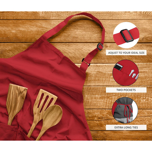 Tablier unisexe en coton rouge de qualité supérieure avec poches pour personnel de restaurant, bar, serveurs, en tissu tissé, fermeture à bouton-pression - Product Image 4