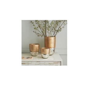 Modern Two-Tone Brushed Rose Gold & Mercury Silver <b>Vase</b> Set – Trio of Distressed Metallic Indoor Planters and Flower Pots - Product Image 1