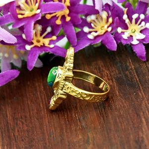แหวนทองแดงสีเขียวเทอร์ควอยซ์ 18K โกลด์เวอร์เมล์ เครื่องประดับสไตล์ตะวันตกเฉียงใต้ ประดับทับทิม - Product Image 3