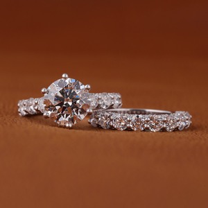 3.50 Carat Round Cut Lab Grown Diamond Engagement Ring Matching Round Diamond half eternity Wedding Band Bridal Ringset - Product Image 1