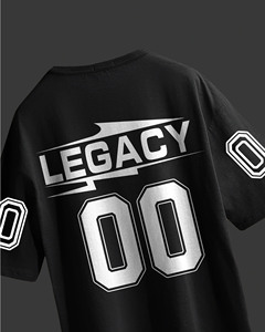 T-shirt en molleton écologique noir uni pour homme, design Legacy, coupe oversize, streetwear, manches courtes, col rond, coton - Product Image 2