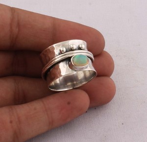Vintage Style Ethiopian Fire Opal Bezel Setting Band <b>Ring</b> Solid Sterling <b>Silver</b> Twisted Patterned Handmade <b>Boho</b> Artisan Jewelry - Product Image 6