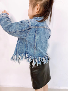 Chaqueta Vaquera Desgarrada con Flecos para Niñas Pequeñas, Estilo RTS, Gran Venta - Product Image 4